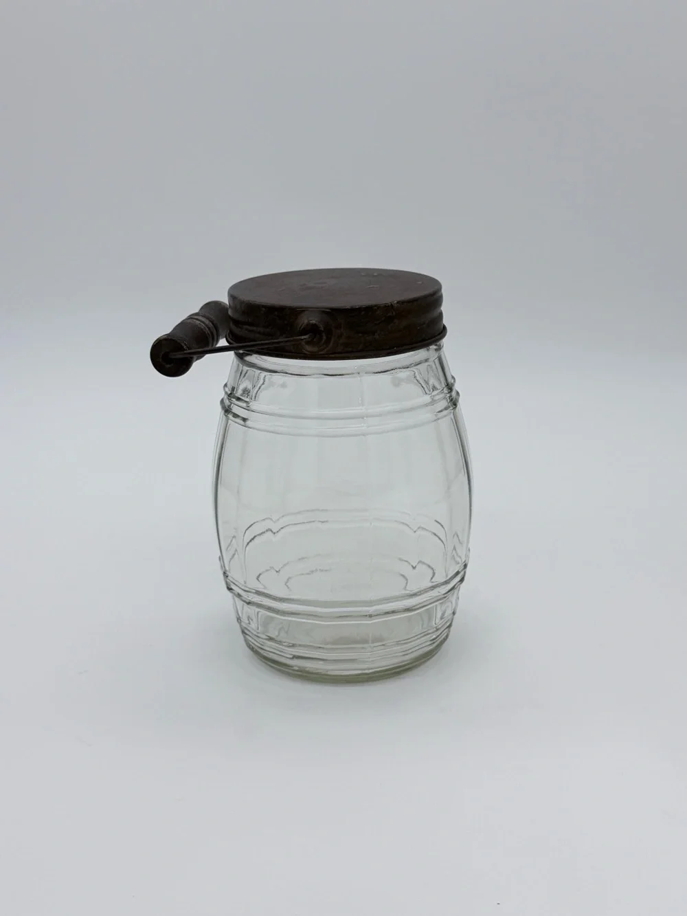 Vintage Rustic Barrel Jar With Metal Lid & Wood Handle Pickle Canister